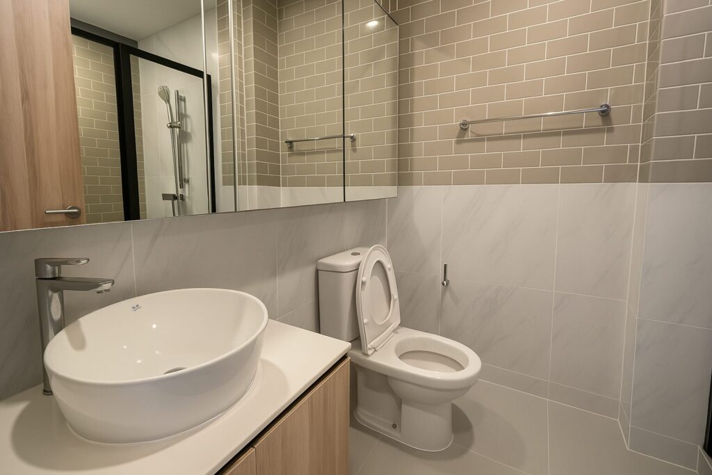 Modern bathroom at XT Phayathai condo in Bangkok.